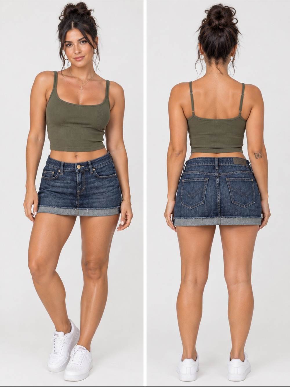 William‎ Rast Dark Denim Faded Whiskered Cuffed Denim Mini Skirt Size 27